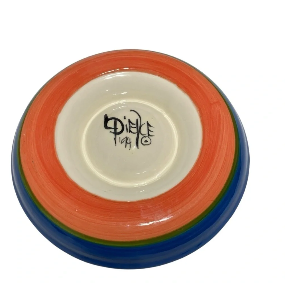 Vintage L. PIERCE Hand painted  Floral Pottery dip platter Signed, colorful 12”